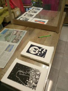 estampas relizadas en el taller de grabado y estampacion de Doart bellas artes y manualidades