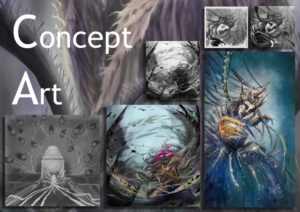 Concept Art y Sketches ejercicios de esquemas y bocetos del curso de ilustración y manga de doart