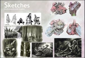 Sketches ejercicios de esquemas y bocetos del curso de ilustración y manga de doart